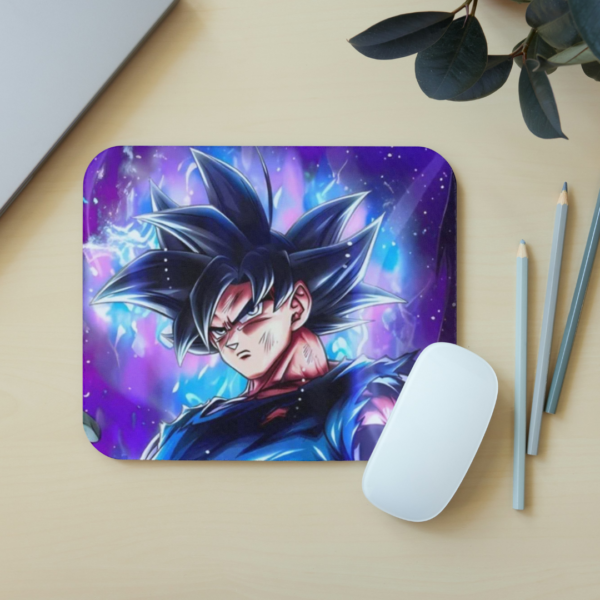 Arrow Sign Dragon Ball Gaming Mouse Pad with Anime Character Design, Purple and Blue Galaxy Background
