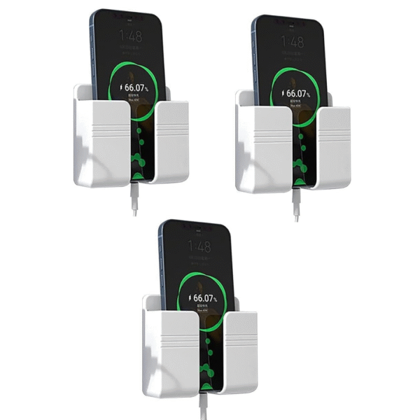 ARROW SIGN Wall Mount Phone Charging Holder, Adhesive Mobile Phone Stand with Cable Management, White (Pack of 3 PCS)